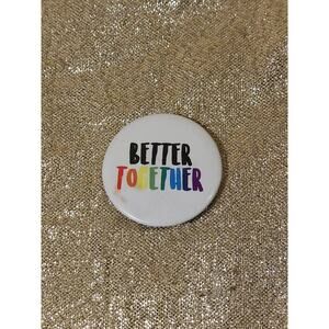 LGBTQ Gary Queer Pride Pinback Button Badge, Better Together, Rainbow Letters,